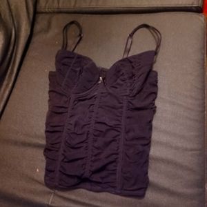 RUCHED BLACK SEMI TRANSPARENT BOTTOM BRA TOP.HOOK AND EYE CLOSURE ON BACK.